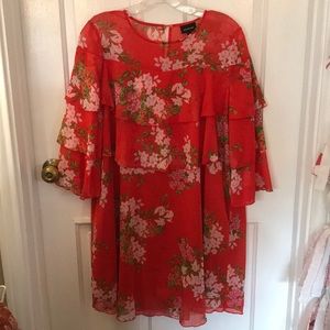 Red, floral, tiered dress or tunic